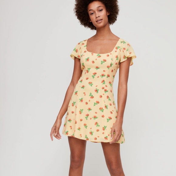 Aritzia Sunday Best Raelyn Mini Yellow Strawberry Dress - Picture 6 of 9